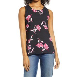 Halogen Floral Scoop Neck Woven Shell Sleeveless Tank Womens XS Top Pullover